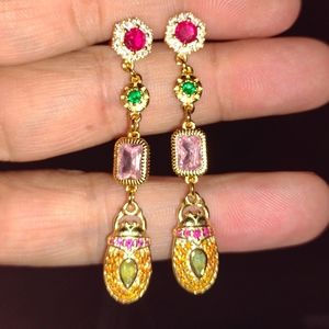 Stunning! Genuine Multi-Gemstones & 14K Dangle Earrings